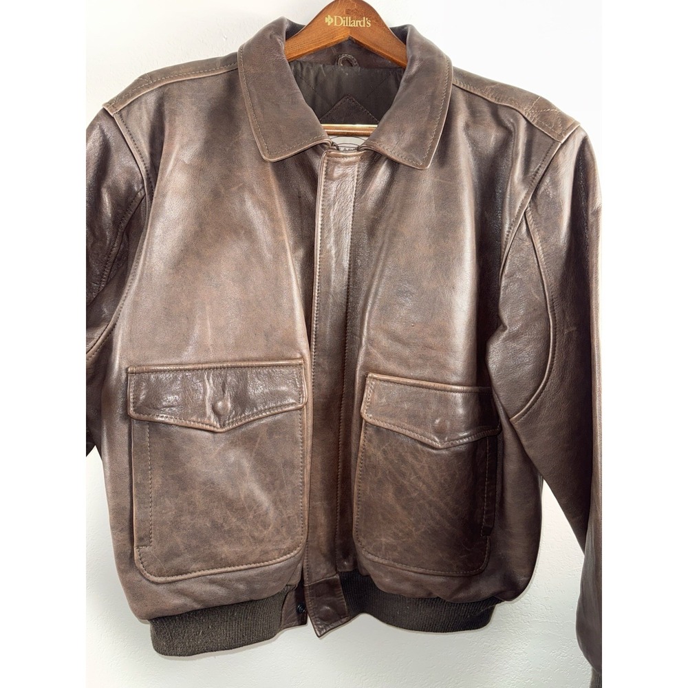 Vintage John Ashford Bomber Jacket XL Mens Brown Leather Lined Casual A2 Flight - Picture 2 of 11
